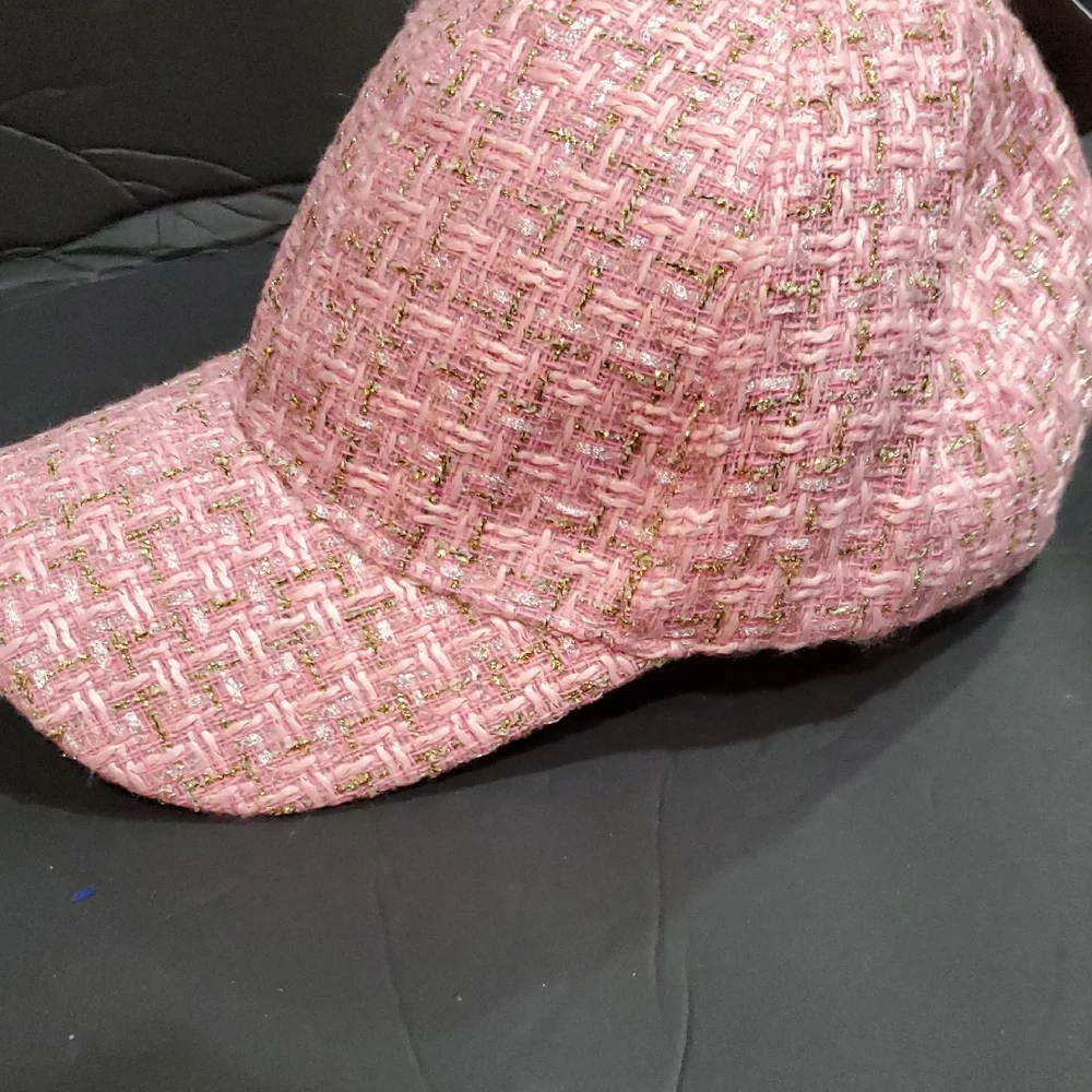 Pink tweed look silver and gold threading baseball‎ style cap brand new